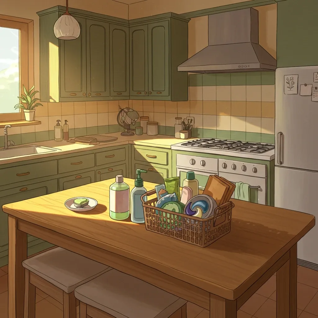 Kitchen fully supplied with essential household cleaners and items to make life easier.
